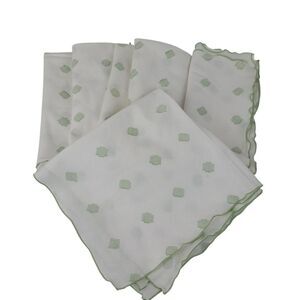 Set Of 6 White Mint Green Linen Embroidered Napkins